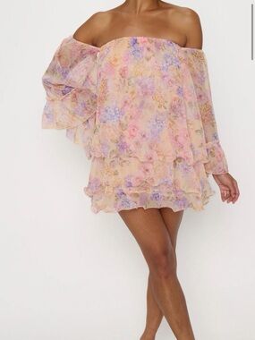 Off-Shoulder Pastel Floral Ruffle Mini Dress